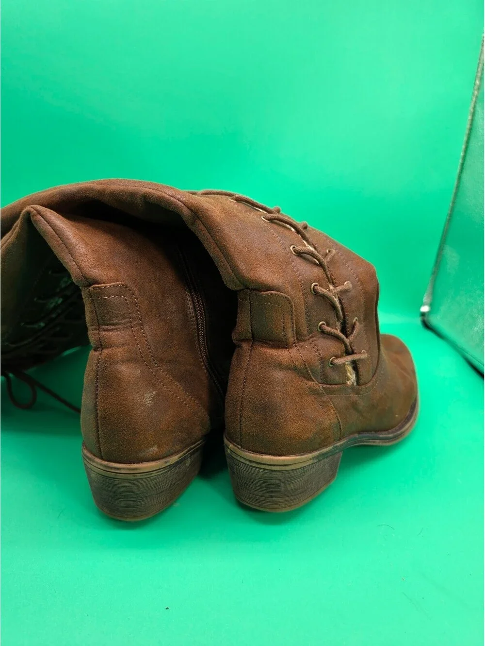 Apt. 9 Women's Tall Lace-Up Boots Brown Knit Back Side Zip Size 7.5M